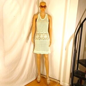 Tory Burch Cream Crochet Racerback Midi Dress